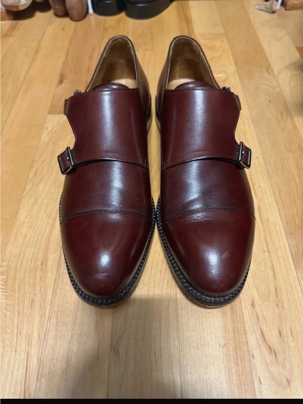 Beckett Simonon Burgundy Double Monk Strap Leather Loafers
